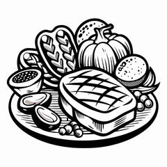 Hearty steak and vegetable feast illustration