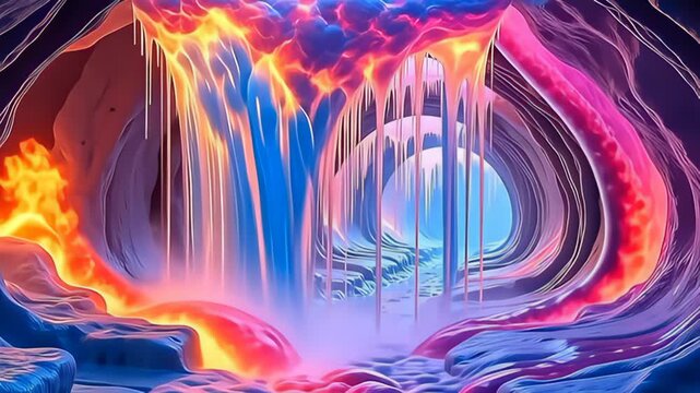 adenine geologic marvel, the arc soft burrow below plasm fire rainfall stream seamlessly from entrust to right, with stream of thaw tint streaming comparable fluent glass, raise the smell of