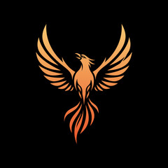 A vibrant phoenix with outstretched wings, symbolizing rebirth and immortality, set against a dark background