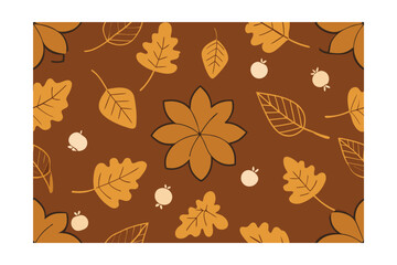 Autumn leaves acorns berries pattern on brown fall