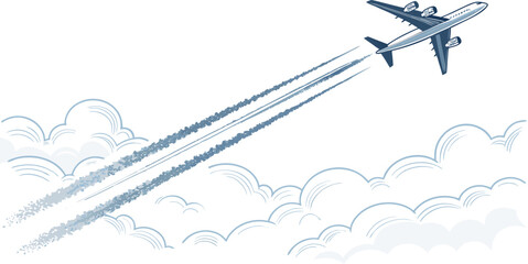 Distant Jet Plane Vector Illustration High Altitude Flight with Contrail vector on White Background.