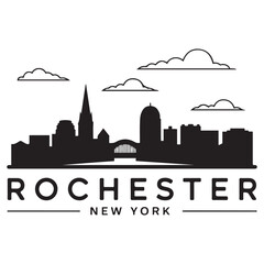 Obraz premium Rochester skyline horizontal banner. Rochester, New York. Vector template for your design. Vector black silhouette. with white background