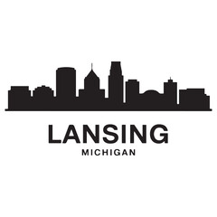 Naklejka premium Lansing skyline horizontal banner. Lansing, Michigan. Vector template for your design. Vector black silhouette. with white background