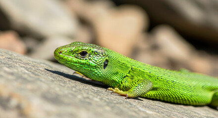 Fototapeta premium european green lizard on rock
