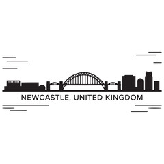 Newcastle skyline horizontal banner. Newcastle, United Kingdom. Vector template for your design. Vector black silhouette. with white background