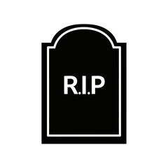A black tombstone with rip inscription isolated on a white background