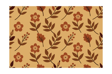 Seamless pattern stylized flowers oak leaves in earthy tones floral nature