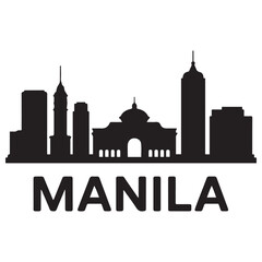 Obraz premium Vector Manila skyline. Travel Manila famous landmarks. Business and tourism concept for presentation, banner, web site. Vector black silhouette. with white background