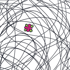 A pattern, flower or petal is frozen among the tangled wires or lines.