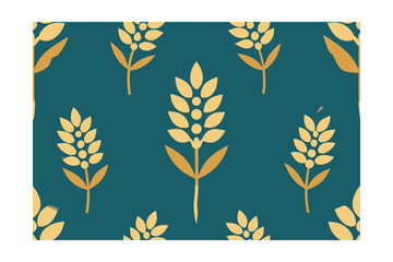 Yellow wheat oak clusters on teal flat design grain cereal