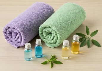 Clean and simple arrangement of wellness items, perfect for a calming and natural atmosphere.

