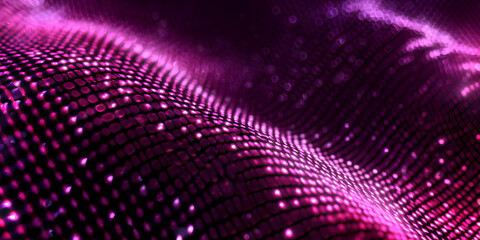 Abstract glowing purple digital wave with shimmering particles