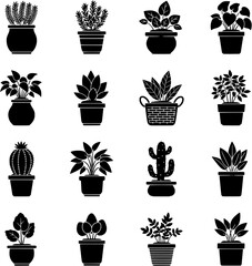 Set of Black Potted Plant Icons