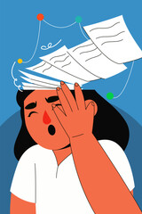 An expressive scene of a person overwhelmed with thoughts and papers, reflecting cognitive overload.