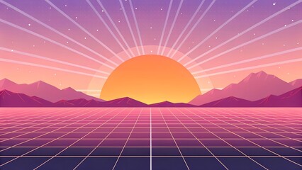 Golden sun casts a warm glow over a serene mountain landscape with vibrant orange and yellow clouds at sunrise or sunset