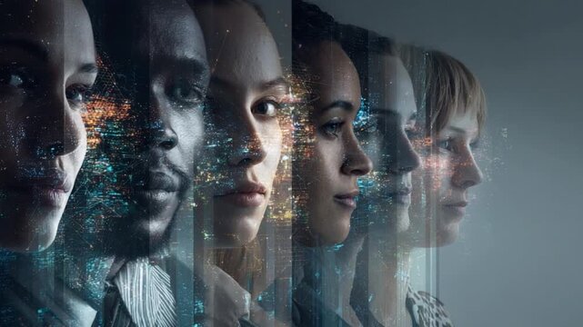 Faces of Diversity: Capturing a spectrum of humanity, a mosaic of faces melds together, symbolizing the beauty of unity and interconnectedness within a world of various backgrounds.