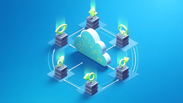 Cloud computing and data storage illustration with icons - Powered by Adobe