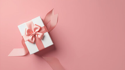 luxury gift box wrapped with silk pink ribbon on pink background.ai 