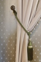 white silk curtain, interior decor elements, curtain decoration, portiere
