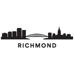 Fototapeta premium Richmond skyline silhouette. Black Richmond city. Vector black silhouette. with white background