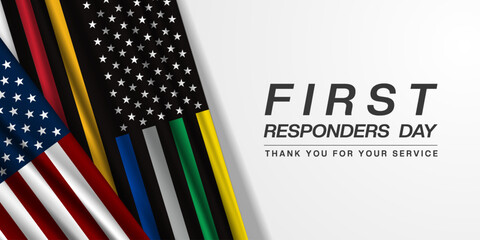 National First Responders Day. First responders and american flag. Great for posters, banners and social media. White background.