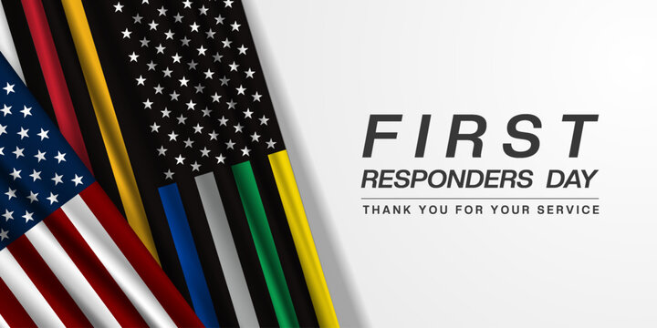 National First Responders Day. First responders and american flag. Great for posters, banners and social media. White background.