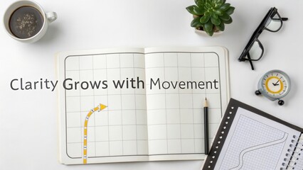 Clarity Grows with Movement in Creative Workspace Flat Lay Design