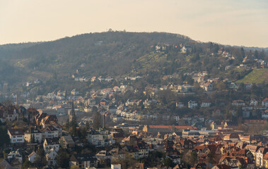 Obraz premium Stuttgart Skyline Viewed from a Distance on a Clear Day