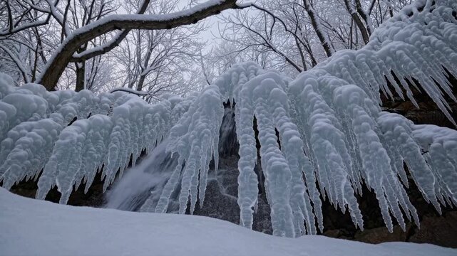 Frozen Waterfall Loop in a Forest