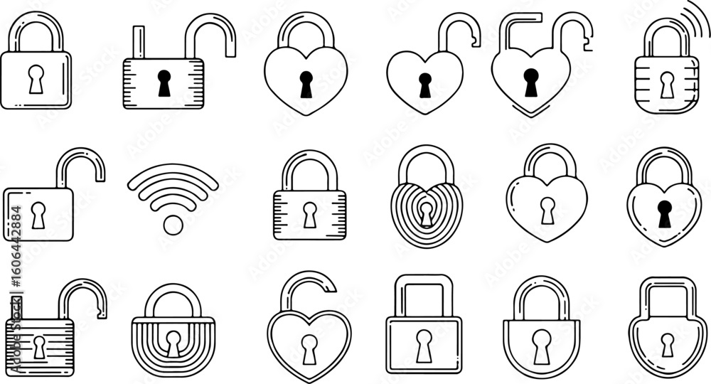 Poster vector art of collection of various lock and wifi icons