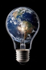 Illuminated Earth: A Creative Concept of Planet in a Bright Bulb Against a Striking Black and Blue Background