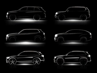 Obraz premium Abstract Outline of Modern SUV Car on White Canvas: Side and Top Perspectives in Doodle Style