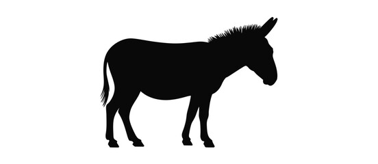 Fototapeta premium Black silhouette of a donkey standing against a white background