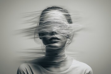 emotional female portrait wrapped in blurred lines and light