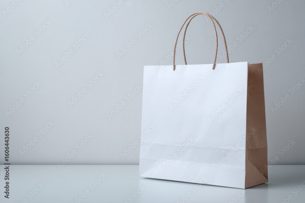 Poster minimalist white shopping bag mock-up on clean background with ample copy space for branding and pro