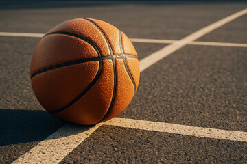 Basketball lying on indoor court floor during game play