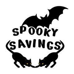 Spooky Halloween Discount Icon – Cute Cats and Bat Vector for Seasonal Sale, Promotion, or Web Banner