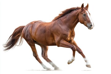Obraz premium Graceful White Stallion Galloping in Full Flight Against a Pure White Background