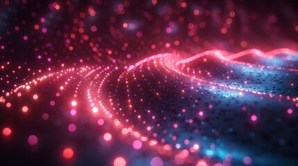 Waves of bright, pink dots over a blue, textured surface. Depth of field