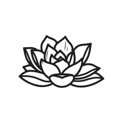 Obraz premium black and white line drawing of a succulent or flowering plant with intricate, overlapping petals or leaves. The overall shape resembles a rosette or spiral pattern, creating a visually striking and g