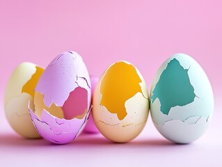 Four Colorful Eggs: Easter Decorations and Spring Renewal Symbols