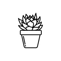 black and white line drawing of a succulent or flowering plant with intricate, overlapping petals or leaves. The overall shape resembles a rosette or spiral pattern, creating a visually striking and g