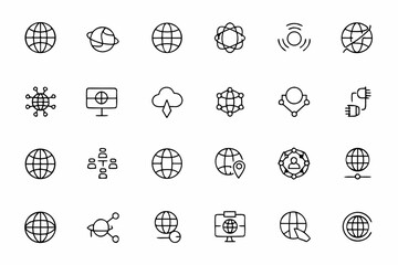 A minimal line art pack visualizing global internet, remote communication, and network systems. Perfect for stock graphics, dashboards, and online business visuals