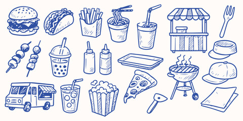 Hand drawn Urban Street Food for  sticker or notebook illustration