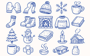 Hand drawn Cozy Winter for sticker or notebook illustration