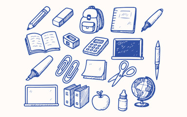 Hand drawn School Supplies  for sticker or notebook illustration