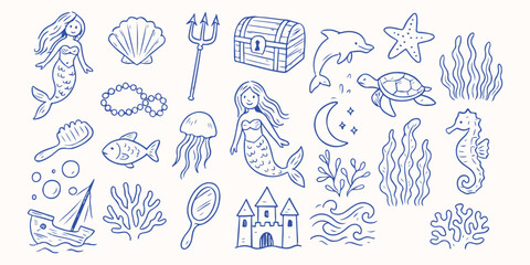 Hand drawn Mermaid Life for sticker or notebook illustration