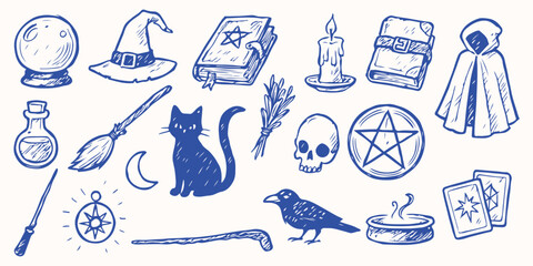 Hand drawn Witchcraft for travel or notebook illustration