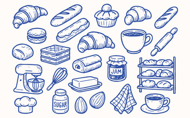 Hand drawn  French Bakery for sticker or notebook illustration