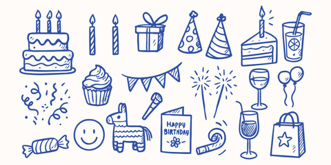 Hand drawn Happy Birthday for sticker or notebook illustration